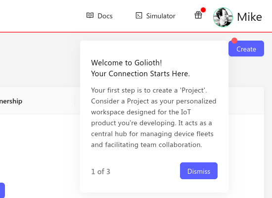 Golioth console add project wizard